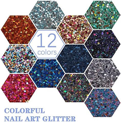 LAza 12 cores Glitter holográfico misto misturado Ultra Fine Glitter Powder Hexágono Lantejoulas para o Festival de Cabelos