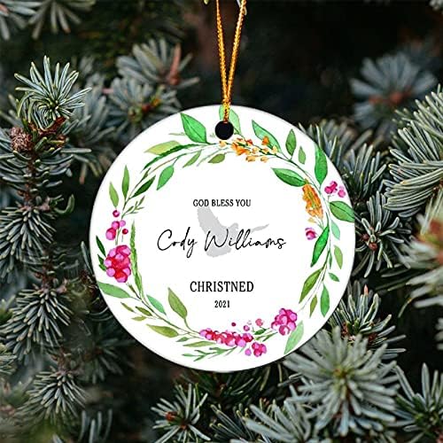 Deus te abençoe o ornamento de Natal Nome da coroa de cerâmica Ornamento de cerâmica Ornamento para a árvore de natal Decoração