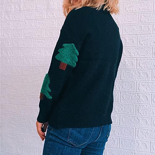 Mulheres de manga comprida suéter de algodão de malha de malha de pullocatomia casual Crewneck Sweaters