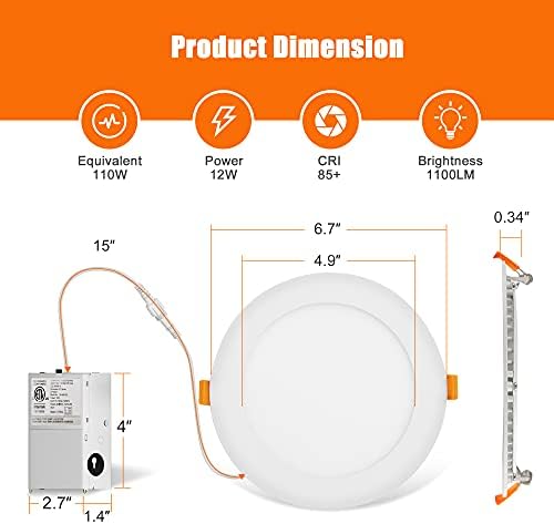 Iluminação embutida de 16 Pack LED 6 polegadas, 5ccc Ultra Fino Retorned Light com caixa de junção, 2700k -5000k selecionáveis