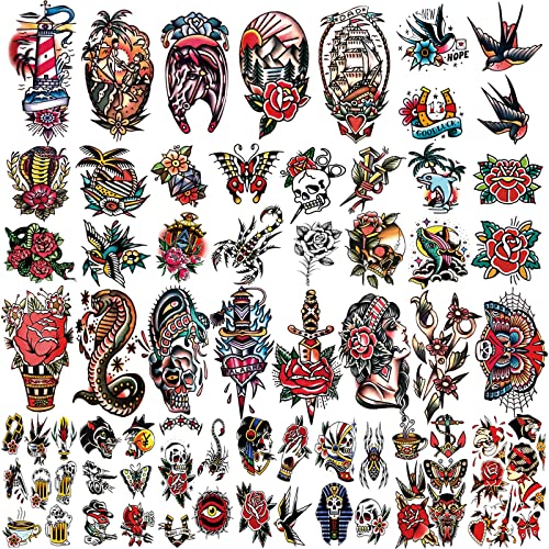 55 folhas tatuagens temporárias, 8 folhas de manga cheia de coruja -a -d'água Owl Snake Snake Arm Tattoo adesivos para adultos homens homens, 17 folhas meio braço 30 lençóis pequenas tatuagens realistas para crianças meninas