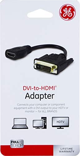 Adaptador GE DVI para HDMI, Full HD 1080p 4K Ultra HD, design compacto portátil, preto, para laptops, monitores, todas as marcas,