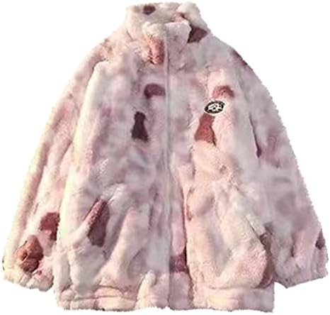 Jaqueta de lã para mulheres meninas adolescentes garotas fofas gradiente de tinta de inverno de inverno fora roupas com zíper de bolsos difusos