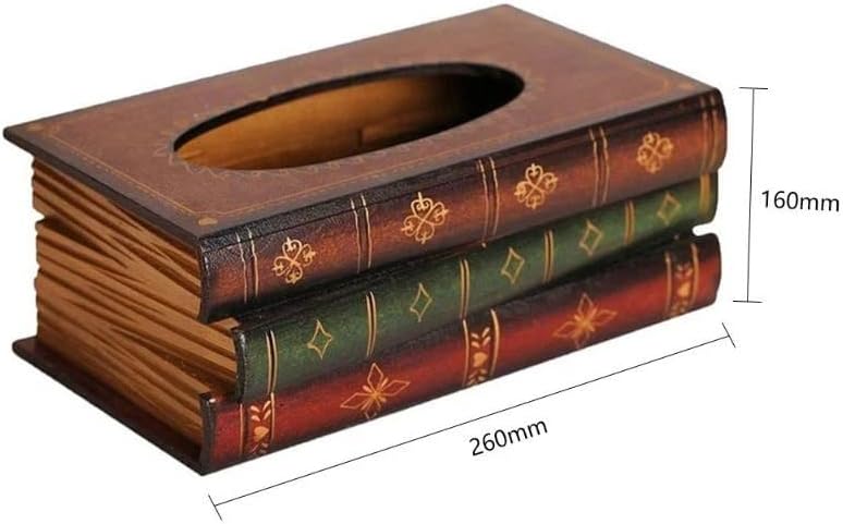 Ylyajy Retro Wood Book Shape Box de lenço de lenço de tecido vintage de madeira de guardana