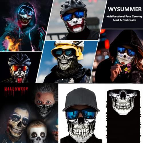 Wysummer 8pcs lenços Bandanas Skull Face Tube Bandada de cabeça preta, motocicleta multi -função chapéu de cabeceira máscara de esqui de cachecol
