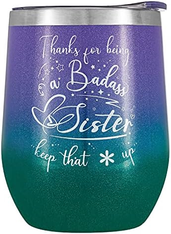 Crisky Sister Gifts da irmã, irmão - Presentes de aniversário para irmã - Engraçado engraçado Gosta de irmã para a irmã da alma, irmã mais velha, irmãzinha, cunhada, melhor amiga, amiga - 12 onças com tampa, palha