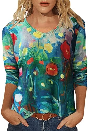 Camisa para mulheres mangas curtas senhoras de verão redondo de pescoço redondo impressão botânica de manga longa solta tops fofos