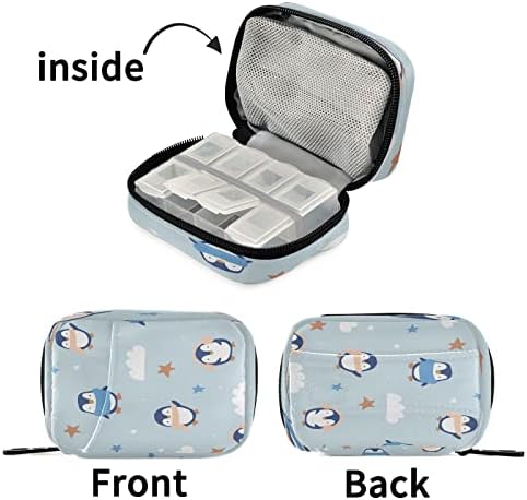 Xiua Caixa de comprimidos de pinguins fofos de 7 casos de pílula de viagem, bolsa de organizador semanal portátil com zíper para suplementos
