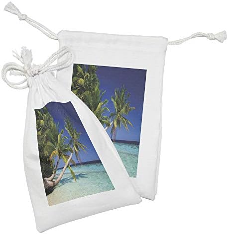 Conjunto de bolsas de tecido paisagístico de Ambesonne de 2, ilha de praia de areia botânica tropica de coco com