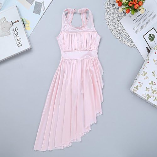 MSEMIS Girls Halter Halter Neck Irregultr Alta-baixa vestido de collant para balé de fantasia de dança lírica moderna