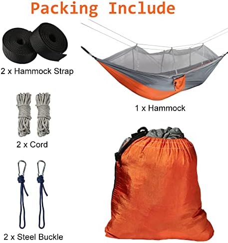 Blueshyhall Camping Hammock com rede, portátil Lightweight 210T Nylon Parachute Double Hammock para viagem, mochila, marcha para caminhada - laranja