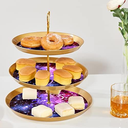 Lyetny 3 Sobessert Stand Stand Gold Cupcake Pastry Stand para festa de chá, casamento e aniversário, Purple Star Unicorn