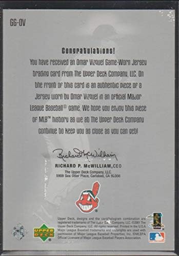 2001 Upper Deck Omar Vizquel Indians Game usou Jersey Baseball Card GG-OV