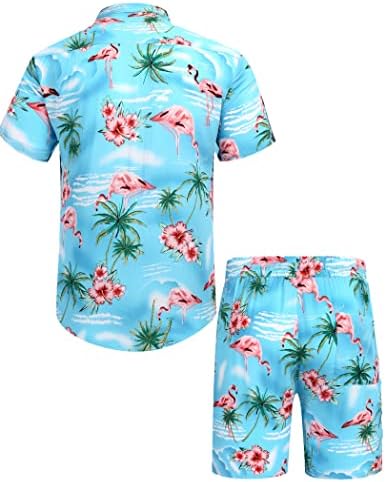 Coofandy Hawaiian Machating Summer Beach Roupa de 2 peças camisas de flores e shorts