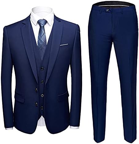 Men's 3 Pices Business Terno 1 botões Slim Fit Solid Color Jacket Tuxedo Suits