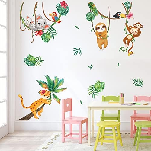 Decalmile Jungle Animals Decalques de parede Decalques de Macaco Koala Leopardo Adesivos de parede Baby Berçário Crianças Decoração