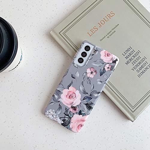 Caixa de telefone YeloveHaw projetada para o Samsung Galaxy S21 5G para mulheres meninas, cobertura fofa de protetora de proteção completa suave e suave, padrão de folhas cinza roxo floral, compatível com Samsungs21 6.2 ''