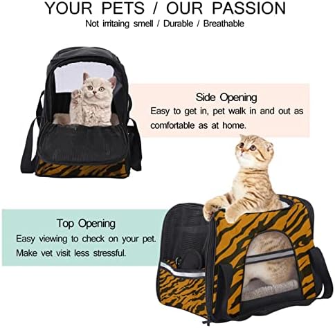 Tigre Stripe Padrive Background Travel Pet Transport com cama lavável, janela de malha e alça de ombro para gatos, gatinhos