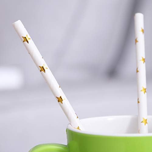 Cabilock Delicate 100pcs canudos de papel descartáveis ​​com padrão de estrela dourada criada como festa de aniversário para