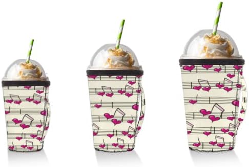 Love Heart Music Notes reutilizável capa de café gelado com manga de neoprene para refrigerante, café