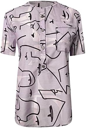 Blusa de manga curta de Topunder para senhoras primavera plus size homewearwearck shirts button button impresso macio solto