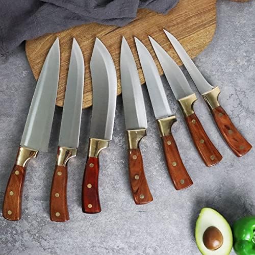 Conjuntos de faca de cozinha gummia, 7pcs de aço inoxidável abate a faca dividindo a faca à prova de ferrugem à prova de faca de facas de facas de cozinha