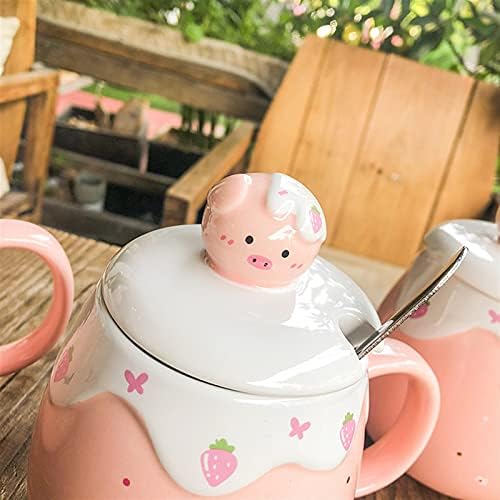 Ysjjjzde copo de água cartoon piggy barriga xícara de cerâmica rosa garota coração copo de água fofo com lid colon