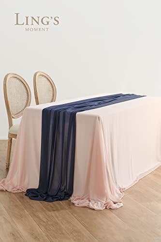 Tanta de mesa e corredor de mesa Conjunto para chiffon de mesa de 4 pés como toalha de mesa em rosa empoeirada e azul marinho para a cabeça da recepção de casamento/mesa de coração