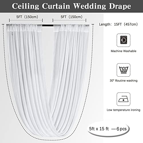 Cortinas de teto branco Maiher para casamento 6 painéis 5ftx15ft chiffon mader arch arco cenas pura cortinas de pano de fundo com