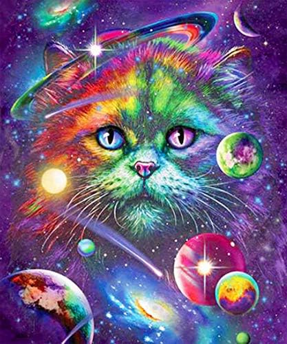 Kits de pintura de diamante de gato colorido do céu hansfun, tinta de gato de gato com diamante por kits de diamante por números 5d broca completa redonda strass bordado cross stitch home parede decoração de 12x16 polegadas
