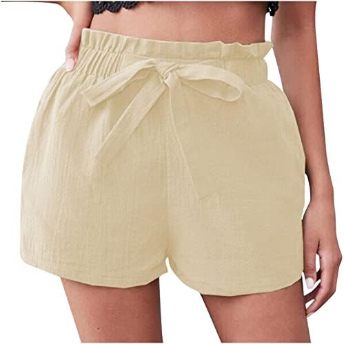 Shorts de papel de linhagem de algodão feminino shorts elásticos elásticos de cintura alta esbelta