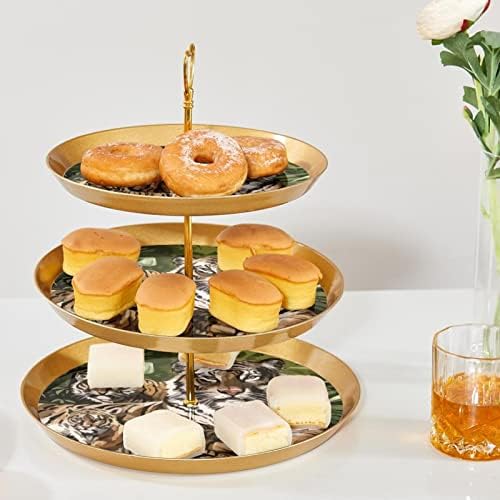 Stand de bolo de 3 camadas, torre de exibição de sobremesas de tigres, suporte de cupcake redondo de plástico bandeja para festa do chá de chá de aniversário para festa de chá de bebê celebração