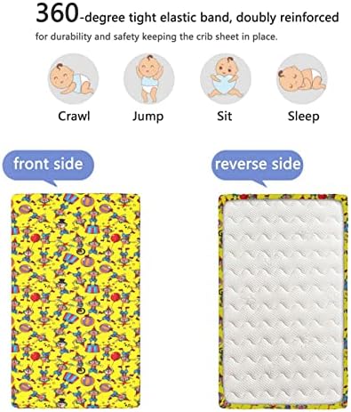 Mini-berço com tema de circo, lençóis de berço portáteis, lençóis de cama macios e respiráveis, com um quarto ou berçário de meninos ou meninas, 24 x38, multicoloria