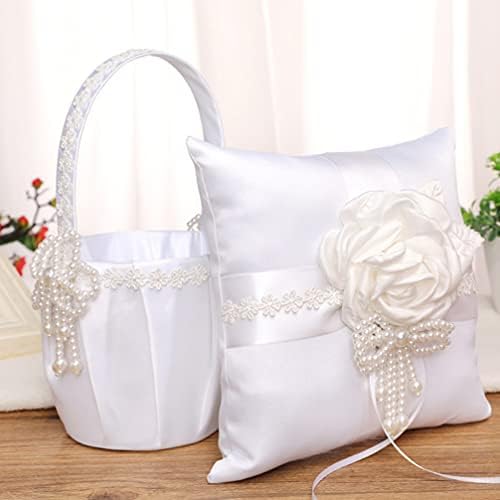 AMOSFUN White cesto cesto de flor de casamento ocidental cesto de pérola cesto de pano de arco de arco para cerimônia de casamento