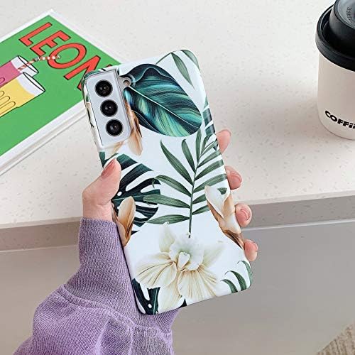 OOOOOPS Compatível com o caso Samsung Galaxy S21 para mulheres meninas, folhas verdes floral marrom branco, capa de telefone protetora