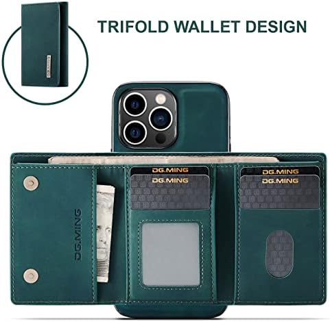Oidealo 2 em 1 Caixa de carteira compatível com o iPhone 14 Pro Max, DG.Ming Retro Cheather Case de telefone Magnético