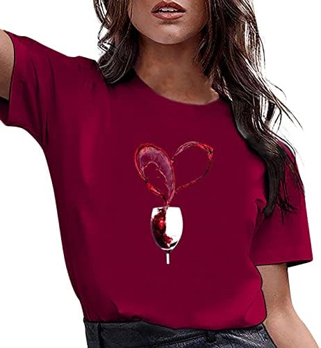 V Camisetas do Dia dos Namorados Casual do pescoço para mulheres Tshirts Imprimir a manga curta da moda