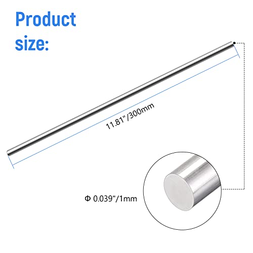 Hastes de aço inoxidável 2 pcs 304 barra redonda sólida Pino cilíndrico do eixo, diâmetro 1mm/0,039 , comprimento 300mm/11,81,