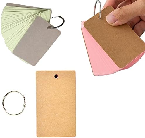 Pacote de 350 cartões de índice em branco com anéis de fichário, cartões de nota flash multicoloridos, cartões de estudo Kraft Paper