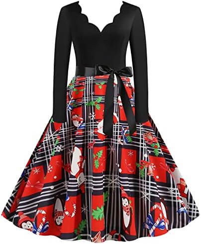 Vestidos de natal para mulheres 1950s 1960s vestidos de chá retrô vintage natal vestido estampado em pescoço de