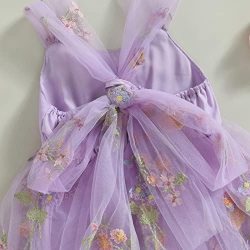 Vestido de fada de fada do verão infantil tiras ajustáveis ​​tiras de bordado floral sem costas Vestido tutu