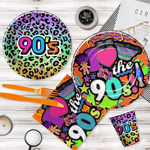 Decorações de festas dos anos 90 Hipvvild - Os suprimentos de festa de aniversário temáticos dos anos 90 incluem placa de papel, xícaras, guardanapos, toalhas de mesa, talheres, palha, decoração de festa de aniversário temática dos anos 90 | Servir 24