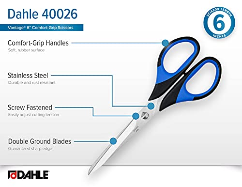 Dahle Vantage® 40025 Scissors de 5 de 5, superfície macia emborrachada, tensão inoxidável, ajustável, lâminas de precisão dupla no