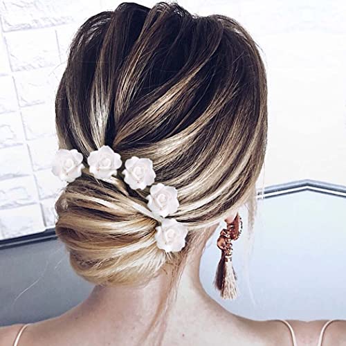 AuNica Bridal Wedding Hair Pins Silver Rhinestone Bride Hairpin Flor Hair Acessórios para mulheres e meninas （pacote de 5）
