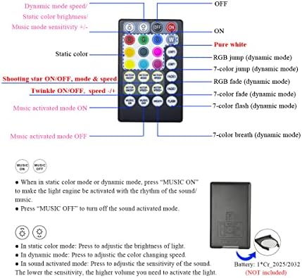 Akepo 32W RGBW Twinkle+Bluetooth App Control+Modo Música+Kit de luzes de fibra de fibra de fibra de fibra de fibra de meteor