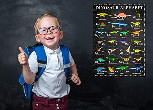 Gráfico de alfabetos de dinossauros, nomes de dinossauros A a Z - laminado 14x19.5 - gráficos educacionais, pôsteres