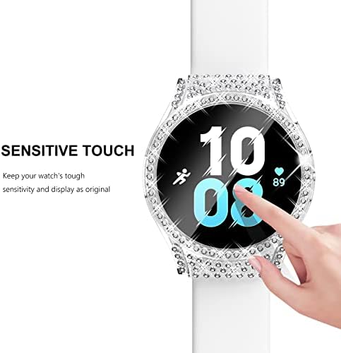 Fullife 2-Pack TPU Bumper para Samsung Galaxy Watch 5 Protetor de tela 40mm, Crystal Diamond Bling Case HD Cover de proteção completa para homens, Galaxy Watch 4/Galaxy Watch 5 Case, prata/transparente