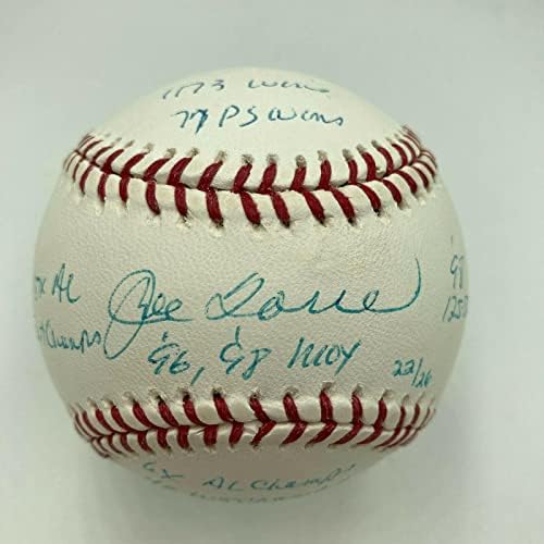 Joe Torre assinou o Baseball STAT MLB fortemente inscrito com o JSA COA 22/26 - Bolalls autografados