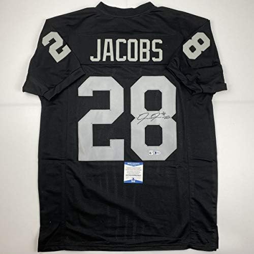 Autografado/assinado Josh Jacobs Las Vegas Oakland Black Football Jersey Beckett Bas Coa