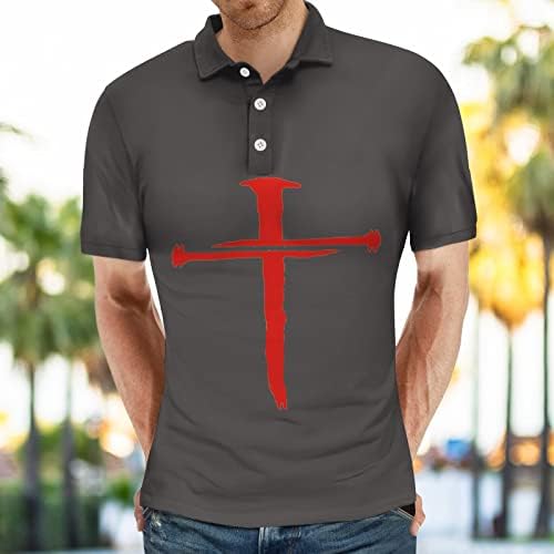 Camisas de pólo masculinas da HDDK Menção curta Jesus Jesus Cross Print Golf Tops Summer Front Placket Bottle Casual Tennis